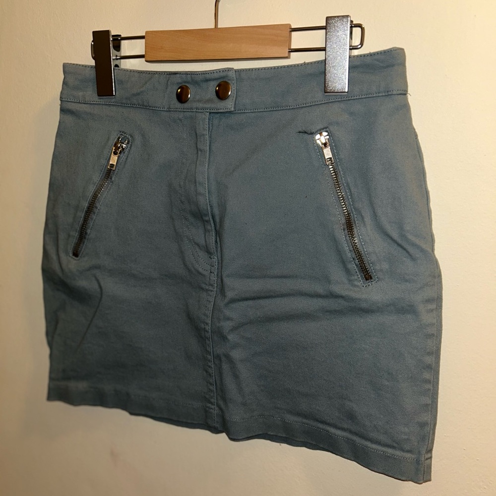 Blue Mini Skirt with Zipper Pockets
